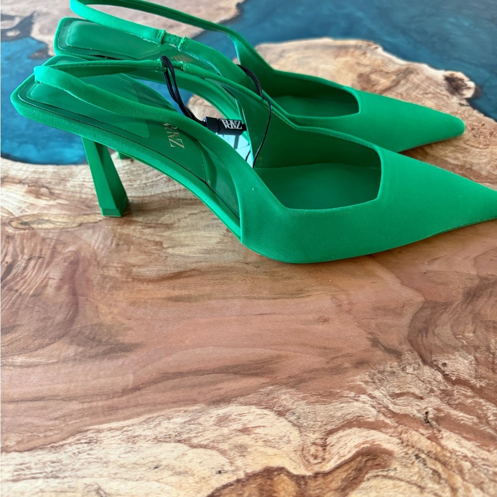 Zara Vibrant Green Slingback Heels